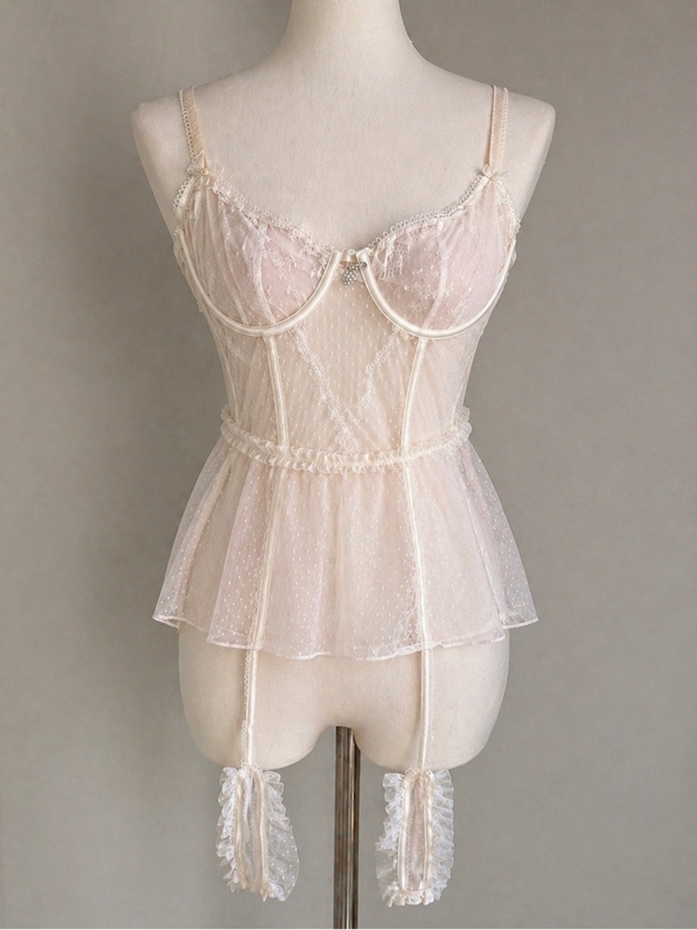 For Love & Lemons Sheer White Lace Lingerie Babydoll  Runs Small